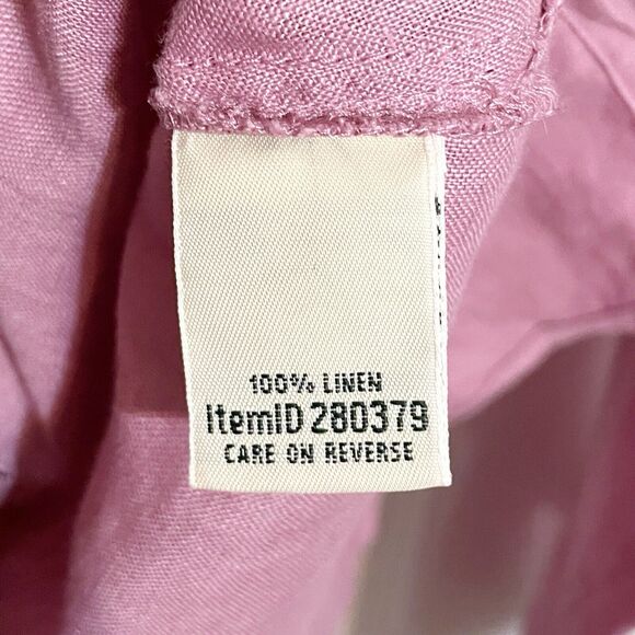 LL Bean Women’s Large Pink Pleat Front Band Collar Linen Shirt Top Button Up - Picture 3 of 5